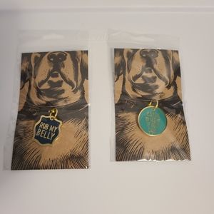 🐕 "Rub My Belly" and "Catch Me If You Can" Enamel Dog Tag Charm Set of 2